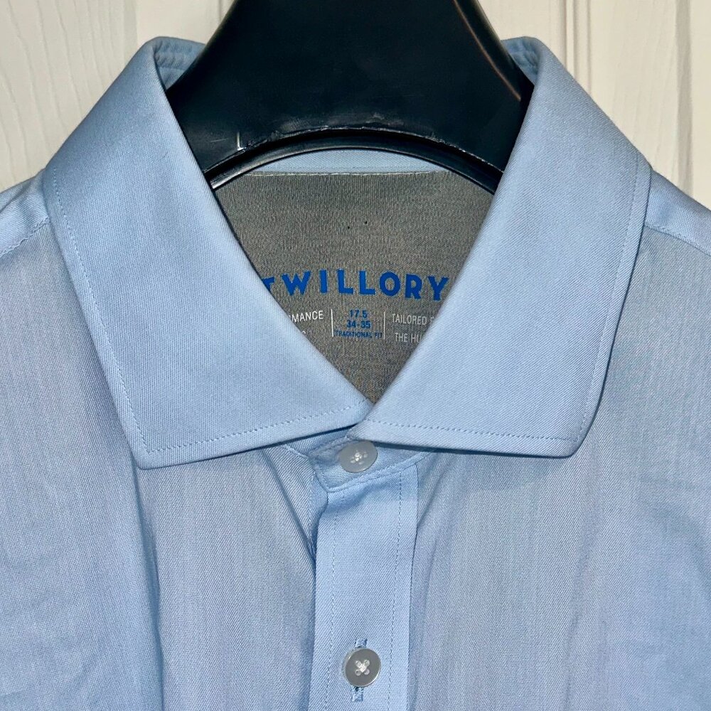 Twillory Performance Dress Shirt – 17.5/34-35 – Traditional Fit – Solid Blue